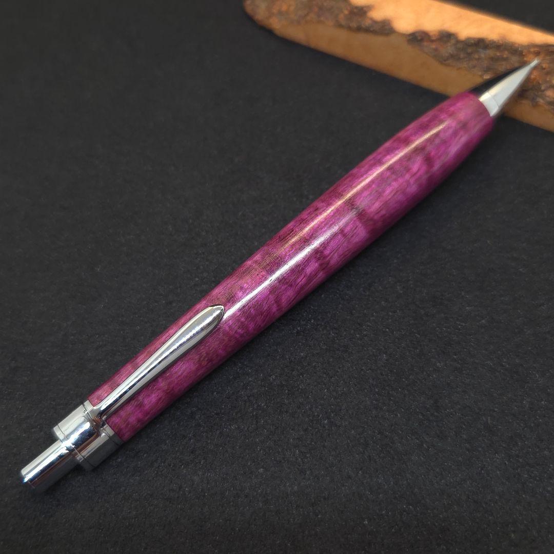 No.37ハンドメイド木軸シャーペンパープルハート縮み杢