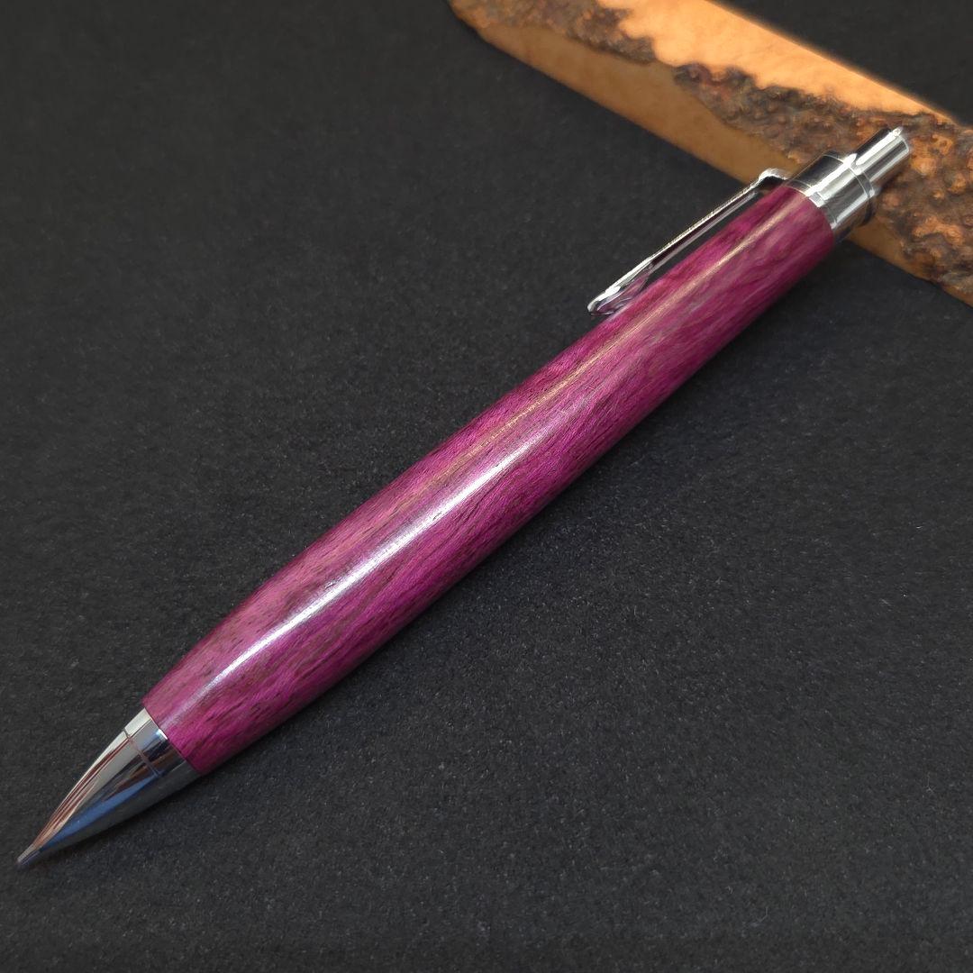 No.37ハンドメイド木軸シャーペンパープルハート縮み杢