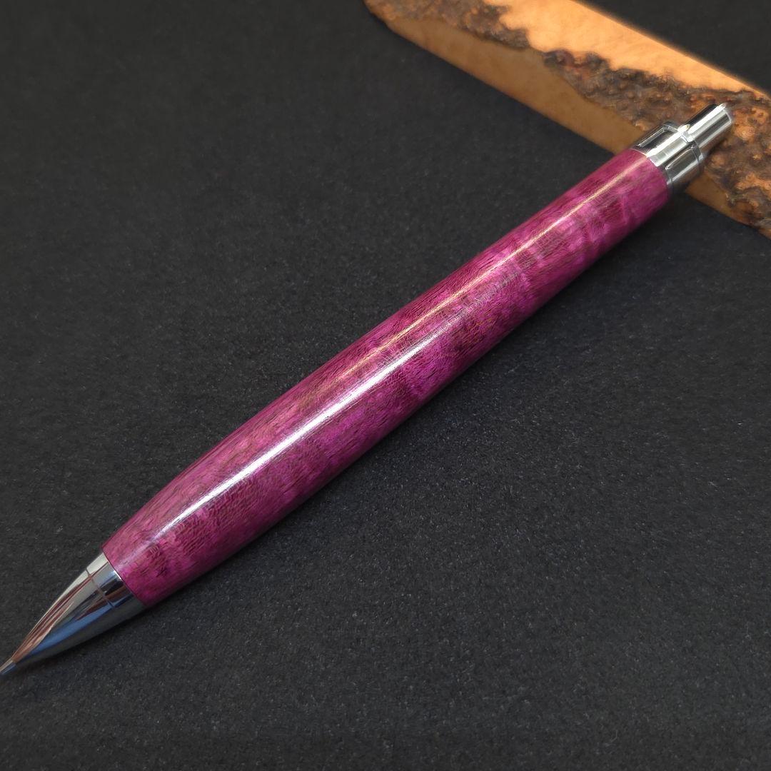 No.37ハンドメイド木軸シャーペンパープルハート縮み杢