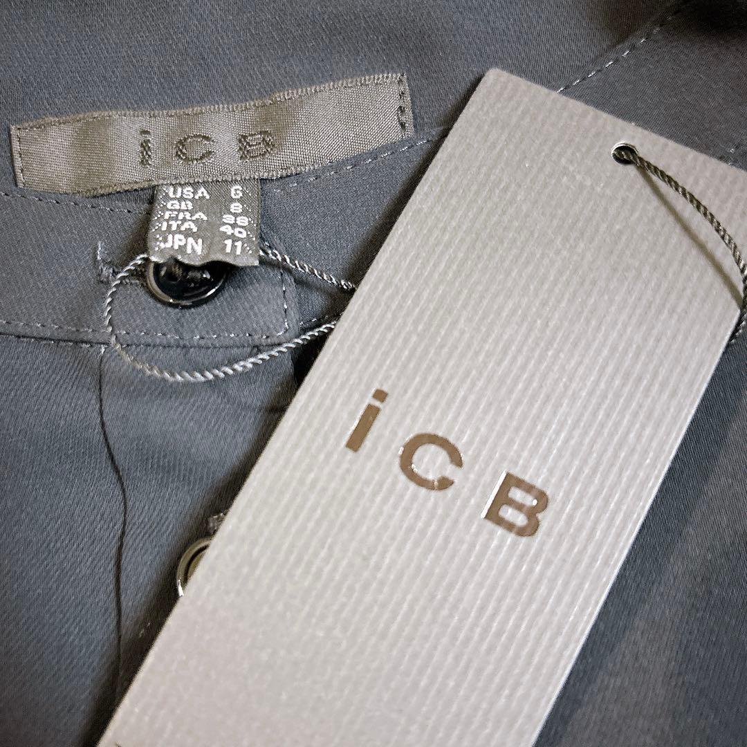 ICB ロングシャツ ワンピース ノーカラーネイビー 羽織り 新品