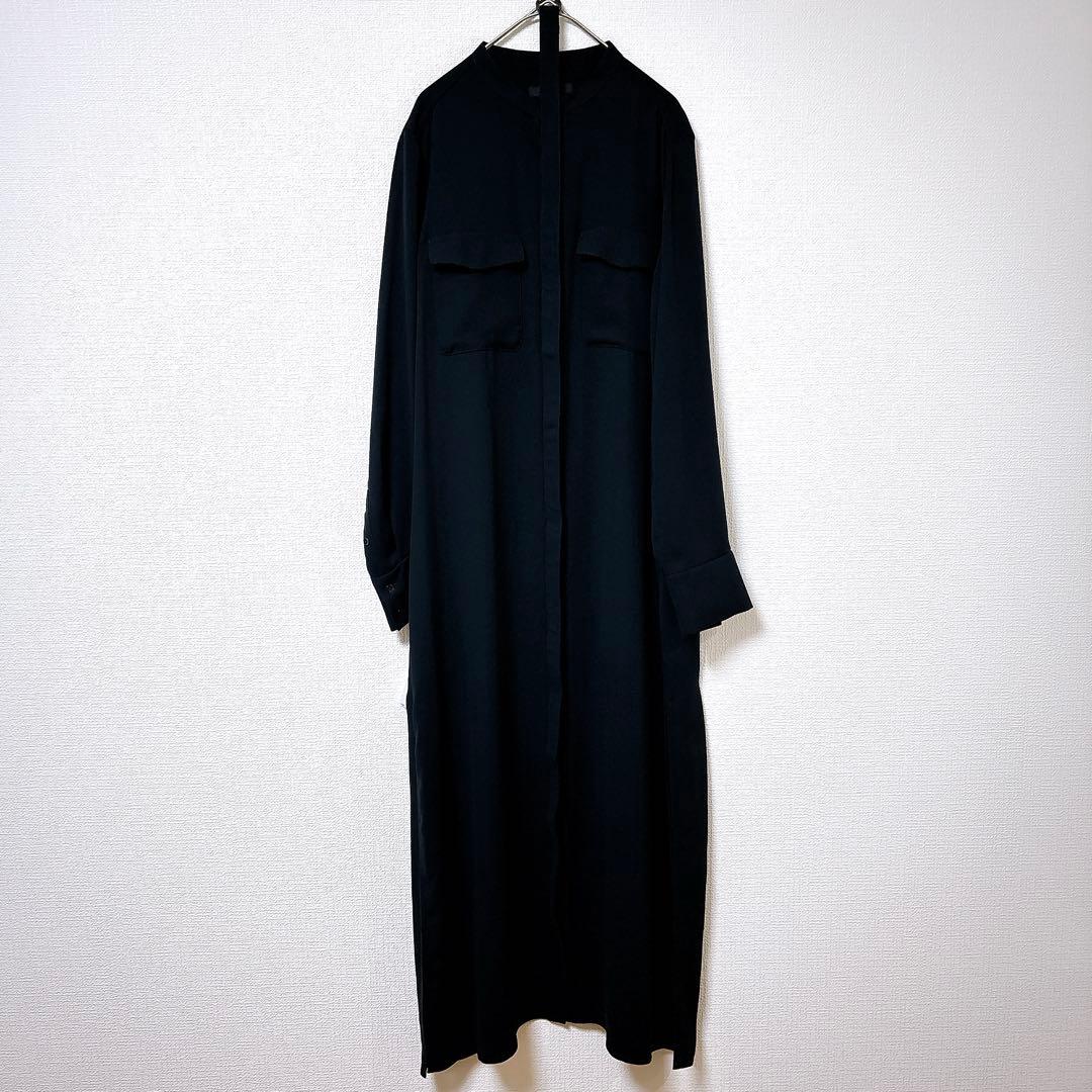 ICB ロングシャツ ワンピース ノーカラーネイビー 羽織り 新品