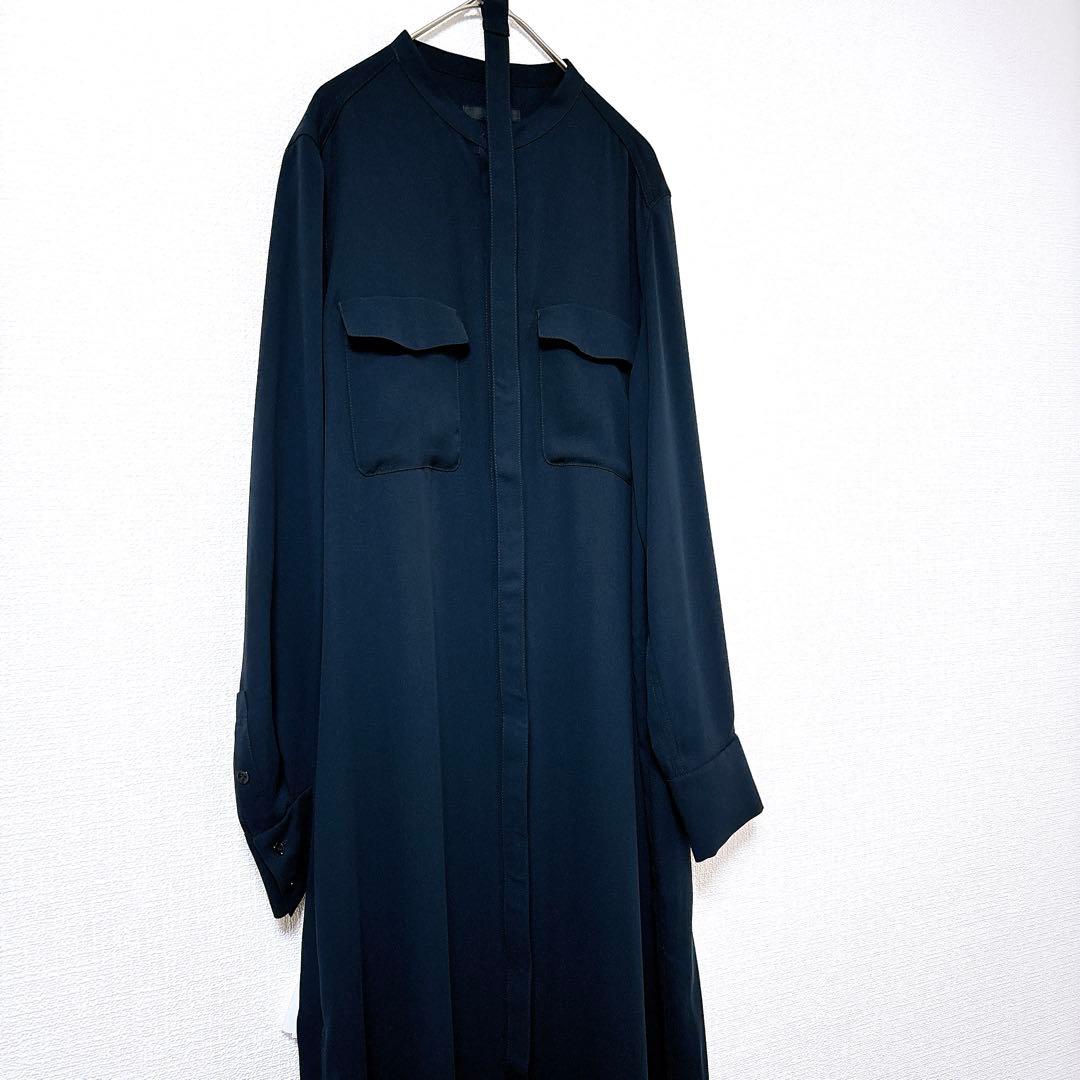 ICB ロングシャツ ワンピース ノーカラーネイビー 羽織り 新品