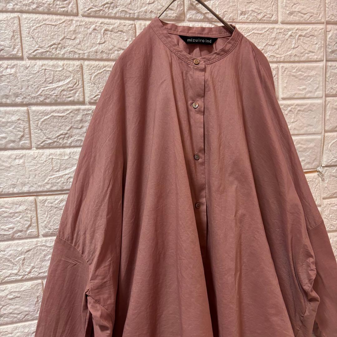 ミズイロインド mizuiro ind　バックギャザーワイドシャツ　ピンク
