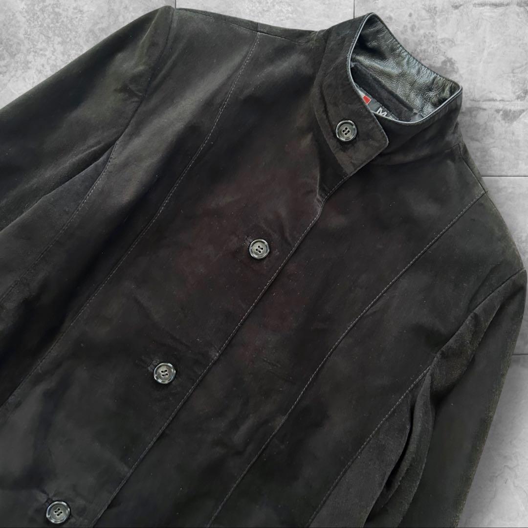 【美品】ITALY：MADE レザージャケット 鹿革 デザイナーズ ブラック L