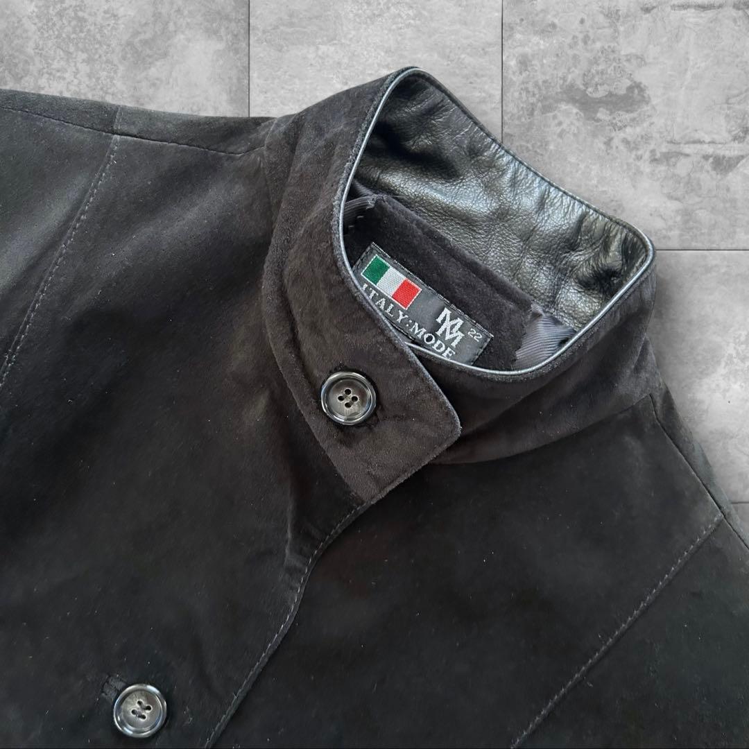 【美品】ITALY：MADE レザージャケット 鹿革 デザイナーズ ブラック L
