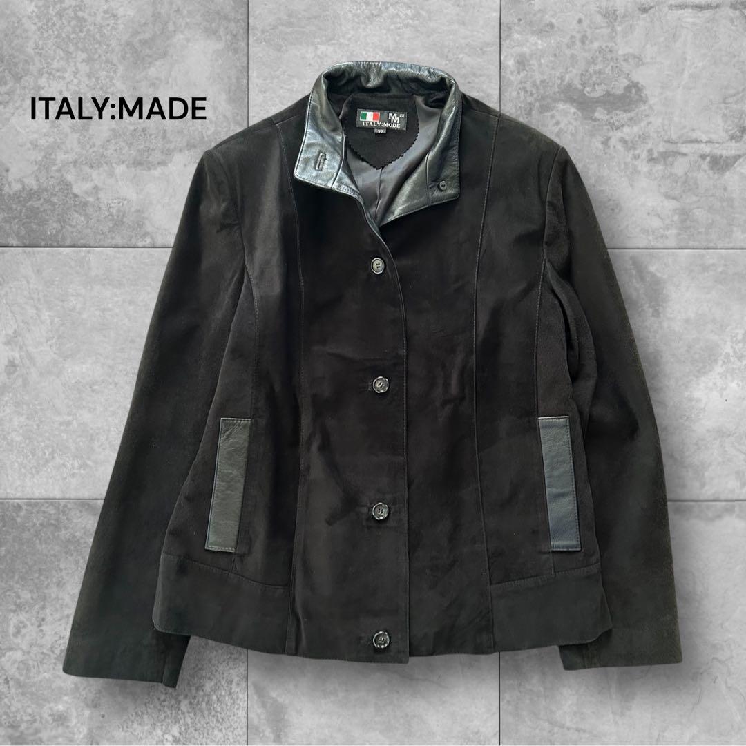 【美品】ITALY：MADE レザージャケット 鹿革 デザイナーズ ブラック L