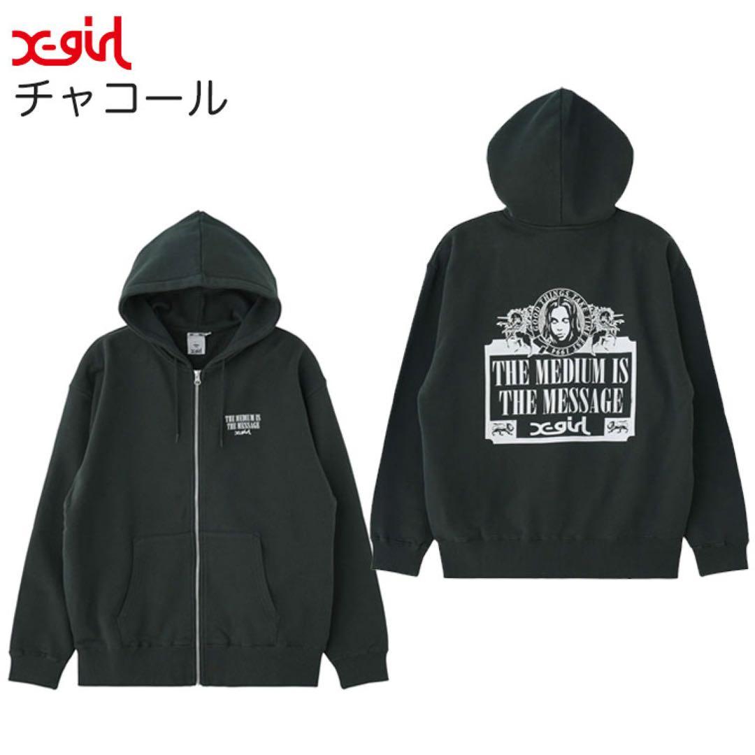 美品♡X-girl ZIP UP SWEAT HOODIE チャコール Mサイズ
