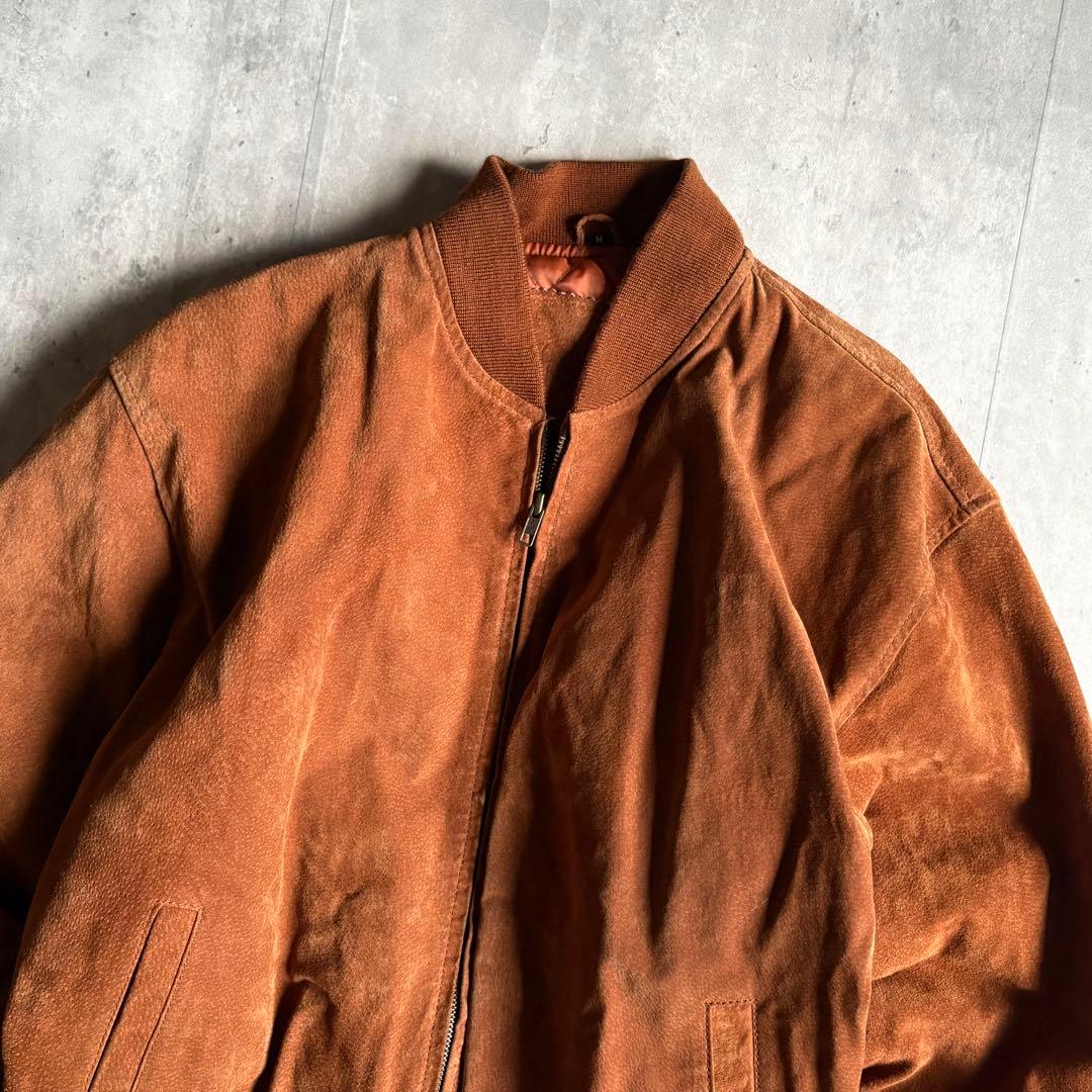 【90s vintage】レザーボンバージャケット　ブルゾン　本革スエード　短丈