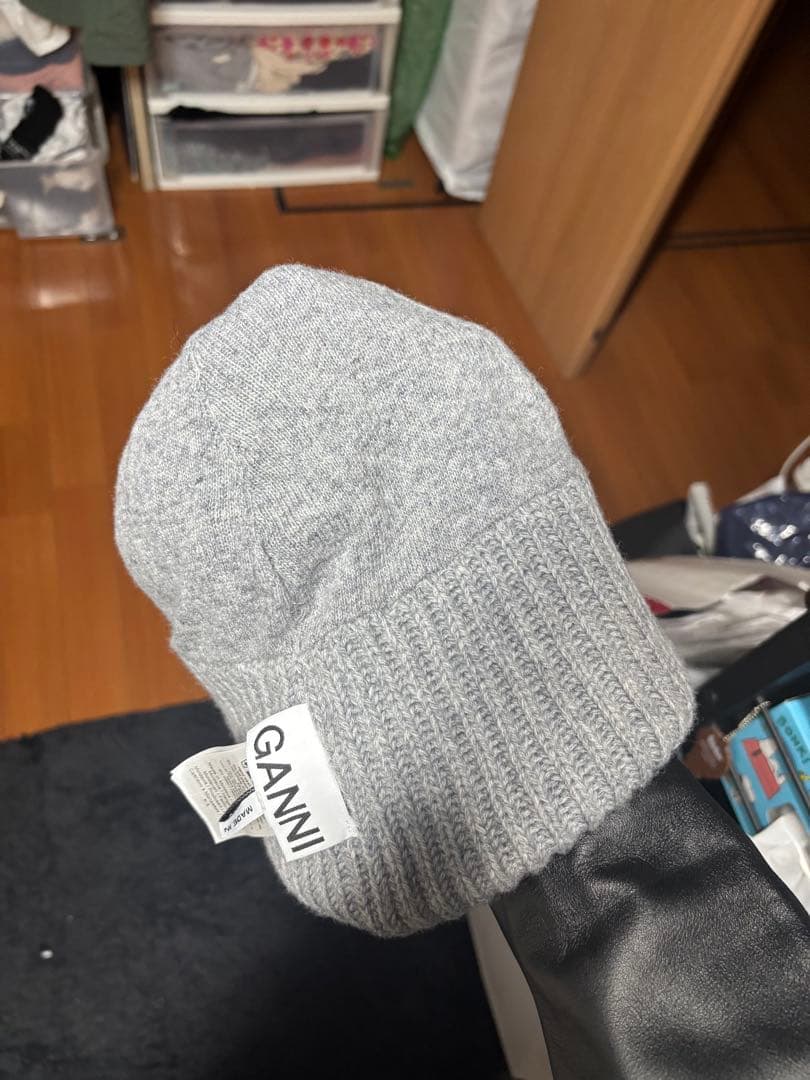 【正規品保証】新品 GANNI ガニー ロゴパッチ ビーニー　ニット帽　グレー