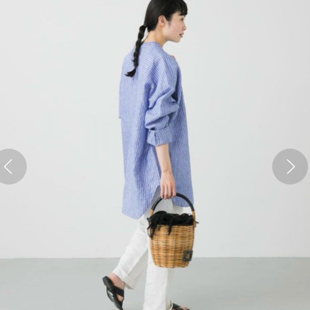 美品✨かぐれ 2023SS　『ユニセックス』リネンストライプビッグシャツ