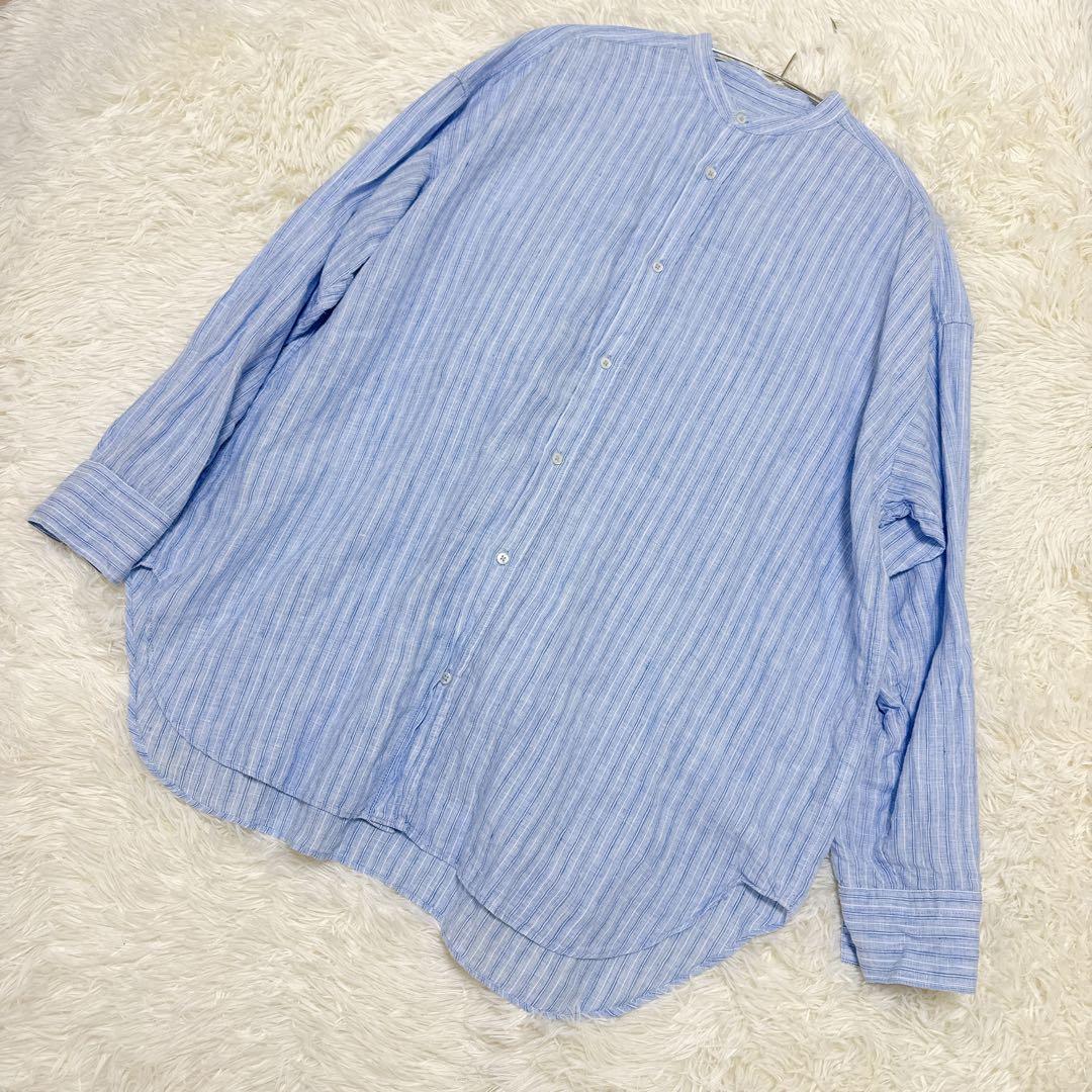 美品✨かぐれ 2023SS　『ユニセックス』リネンストライプビッグシャツ