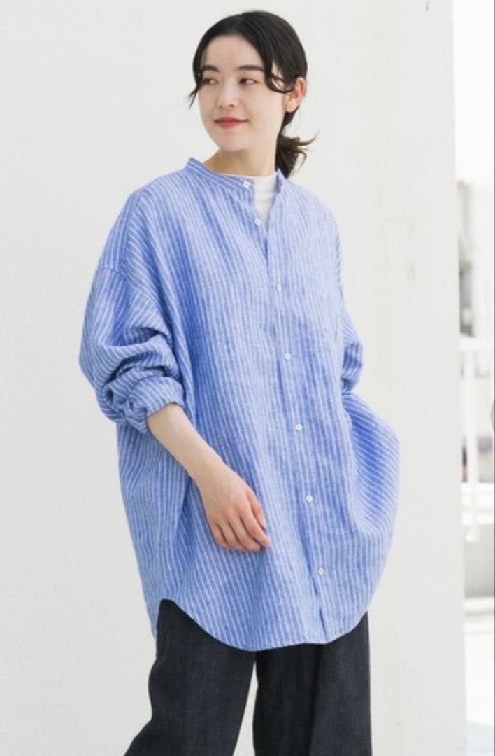 美品✨かぐれ 2023SS　『ユニセックス』リネンストライプビッグシャツ