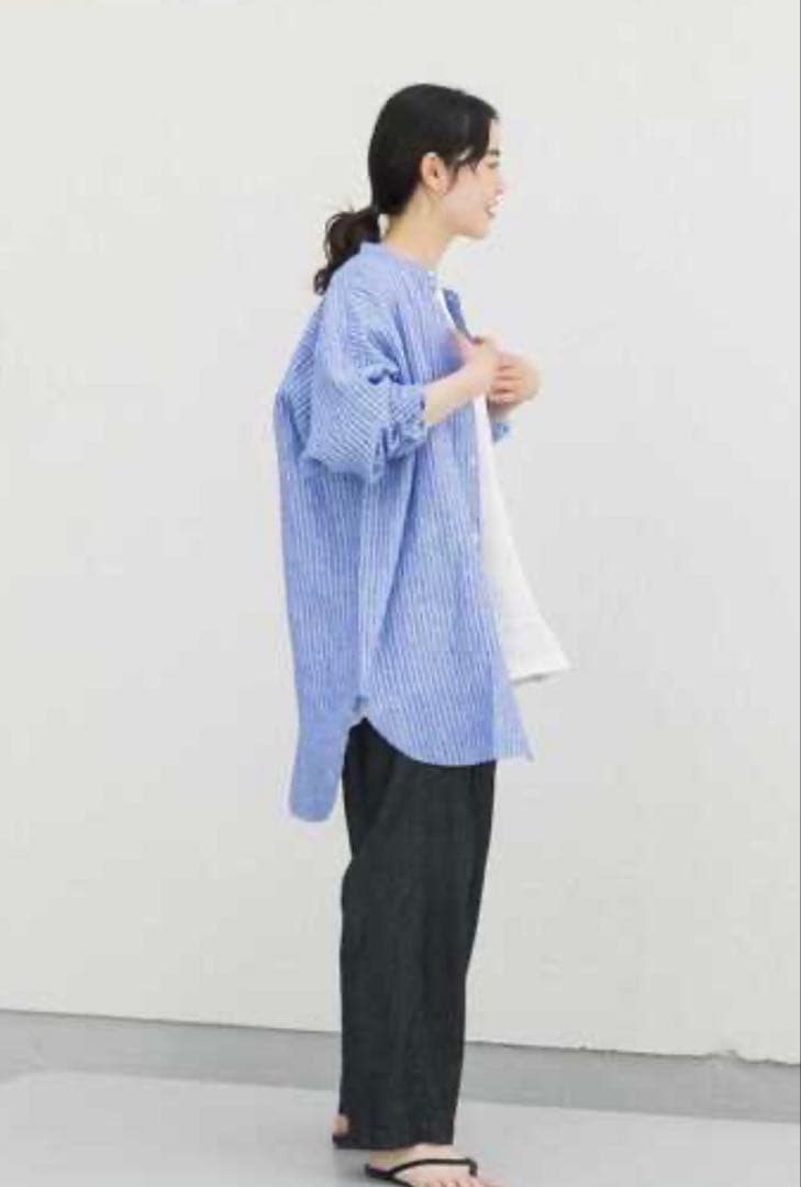 美品✨かぐれ 2023SS　『ユニセックス』リネンストライプビッグシャツ
