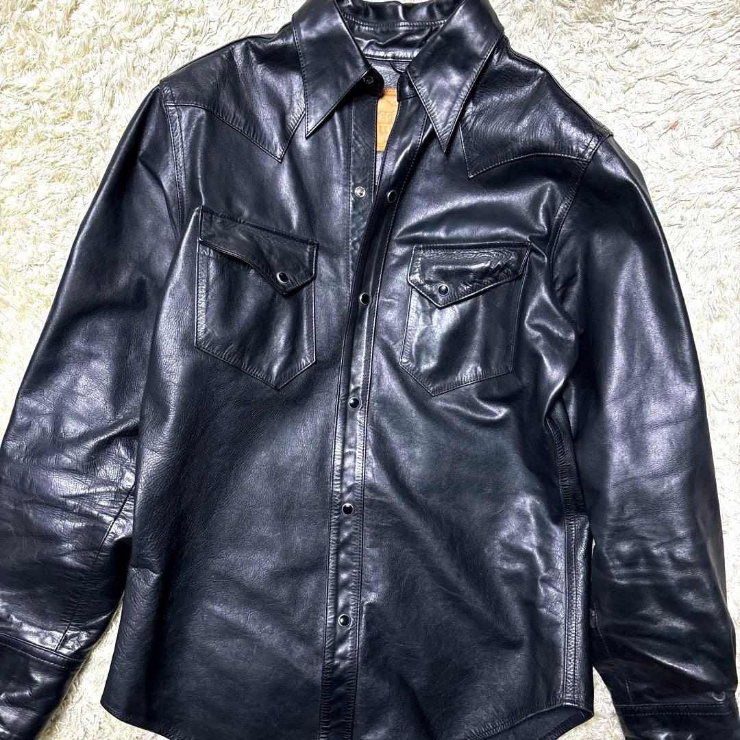 A BOMBER U.S.A ウエスタン レザーシャツ ホースハイド 馬革 黒