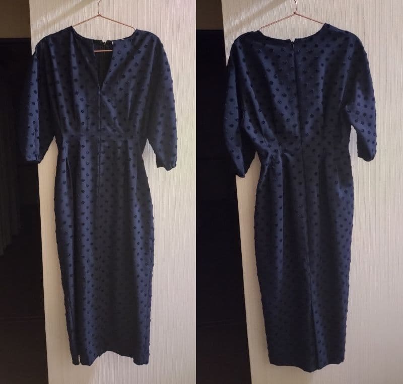 VERMEIL par iena　ウエストシェイプワンピース　フロッキードット