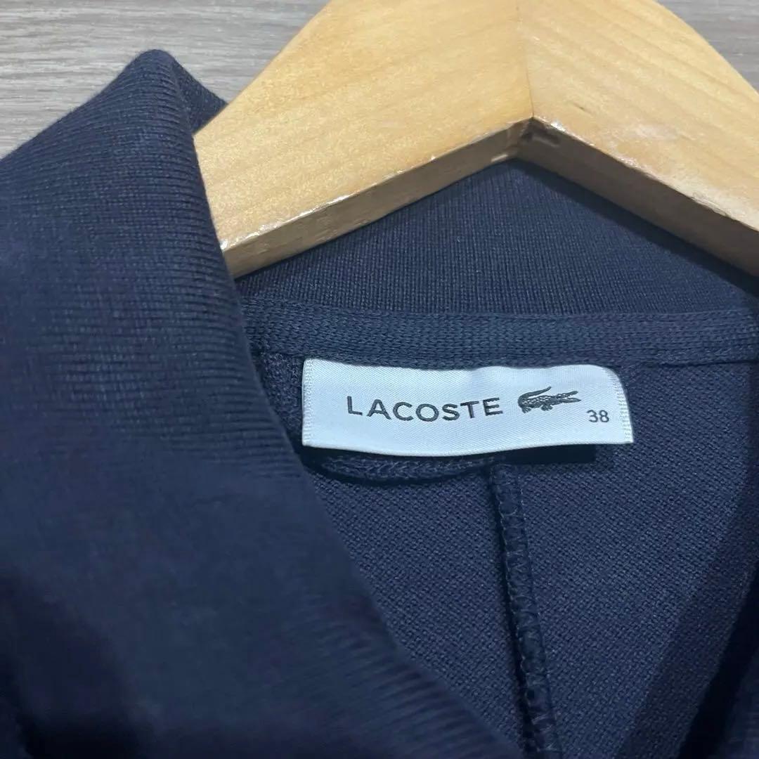 美品✨LACOSTE ポロドレス　鹿の子七分袖38 ネイビー ベルト フレア　春