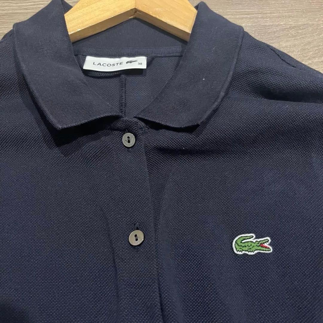 美品✨LACOSTE ポロドレス　鹿の子七分袖38 ネイビー ベルト フレア　春