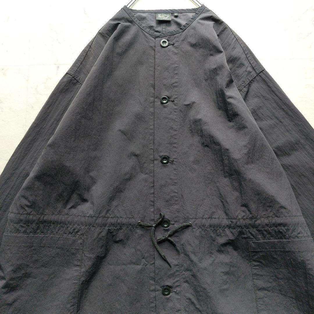 未使用級 オアスロウ orslow ノーカラー ナイロンオーバーコート 2 黒