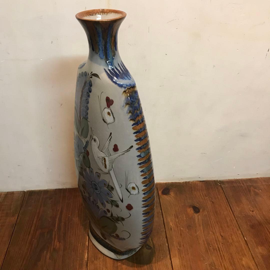 美品　メキシコ　トナラ焼　エルパロマール　焼物　花瓶　丁寧に描かれた　飾り花瓶