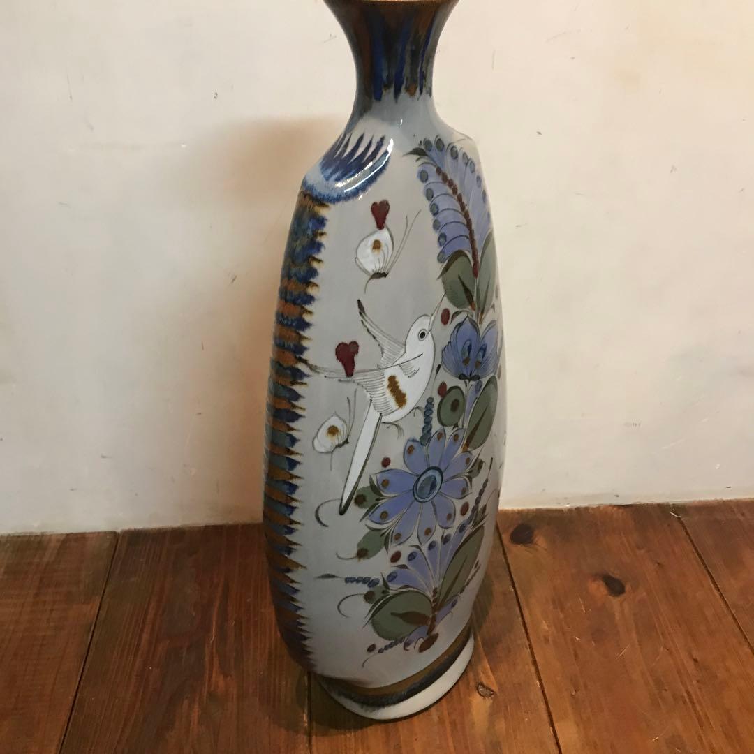 美品　メキシコ　トナラ焼　エルパロマール　焼物　花瓶　丁寧に描かれた　飾り花瓶