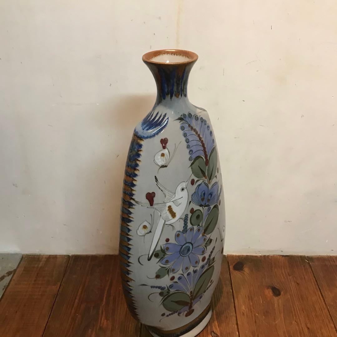 美品　メキシコ　トナラ焼　エルパロマール　焼物　花瓶　丁寧に描かれた　飾り花瓶