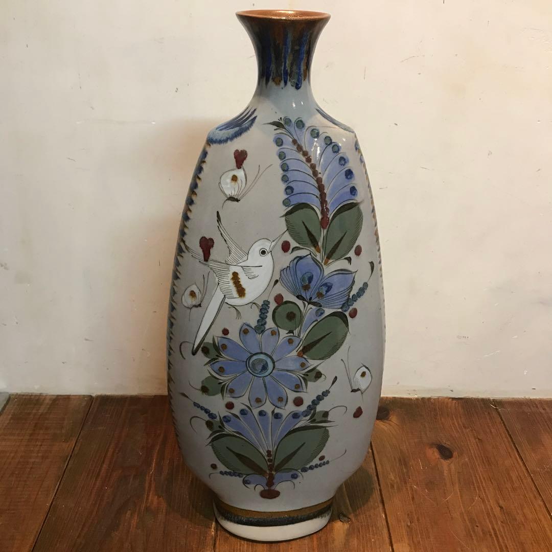 美品　メキシコ　トナラ焼　エルパロマール　焼物　花瓶　丁寧に描かれた　飾り花瓶