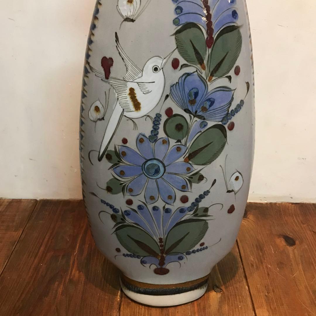 美品　メキシコ　トナラ焼　エルパロマール　焼物　花瓶　丁寧に描かれた　飾り花瓶
