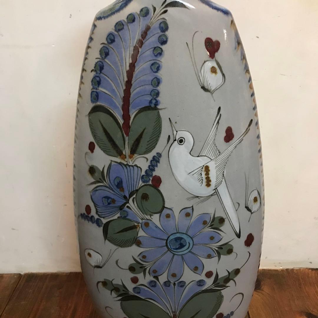 美品　メキシコ　トナラ焼　エルパロマール　焼物　花瓶　丁寧に描かれた　飾り花瓶
