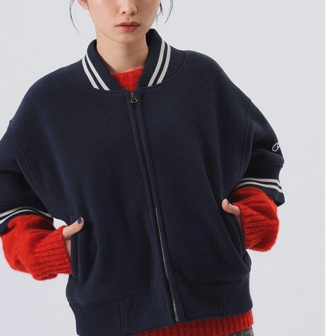 BEAMSBOY×Champion別注ブルゾン 極美品 ジップアップ半袖ネイビー