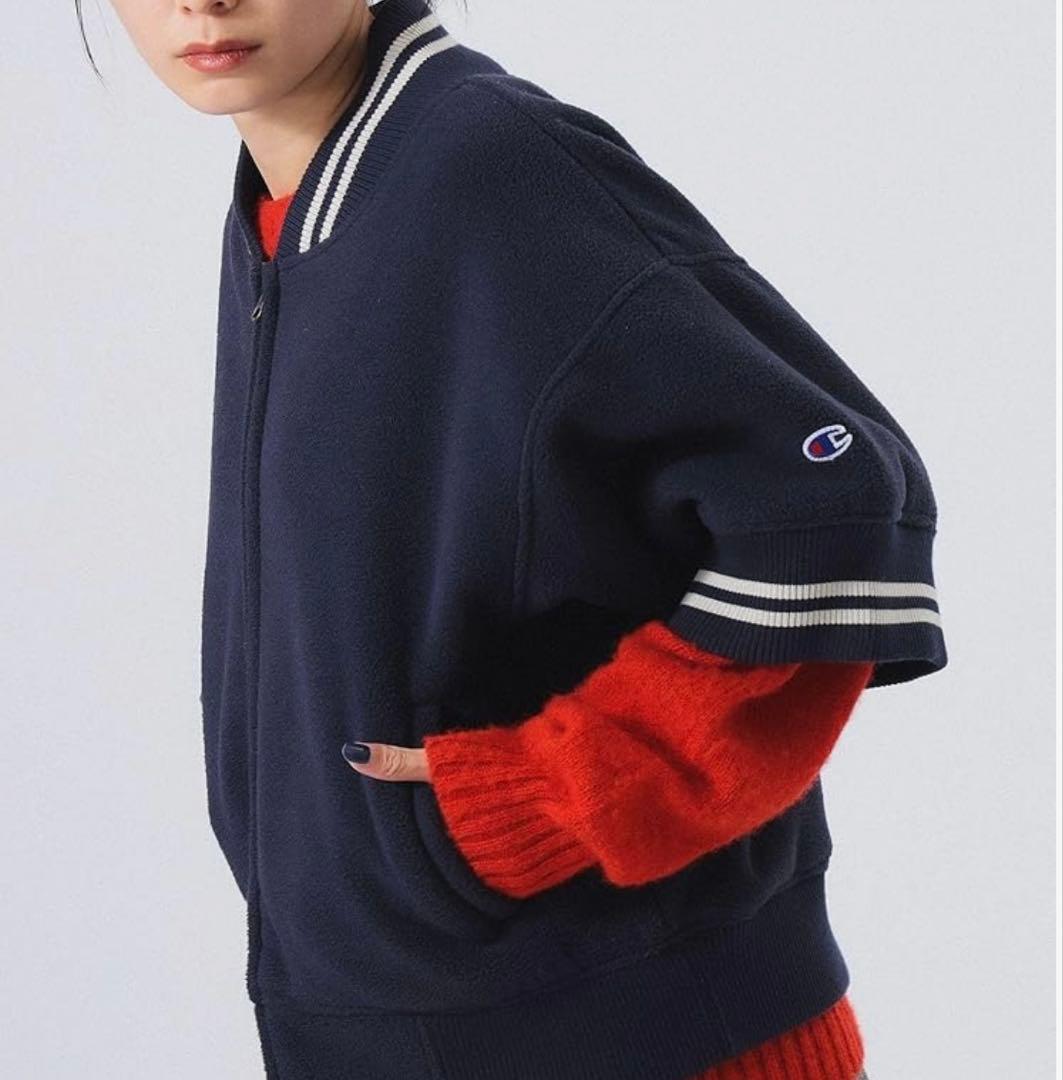 BEAMSBOY×Champion別注ブルゾン 極美品 ジップアップ半袖ネイビー