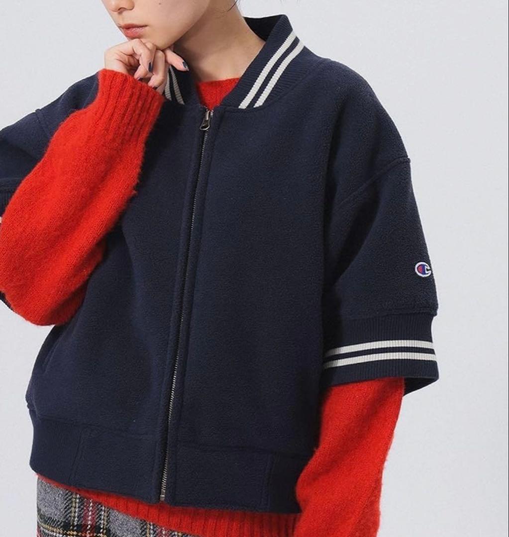 BEAMSBOY×Champion別注ブルゾン 極美品 ジップアップ半袖ネイビー