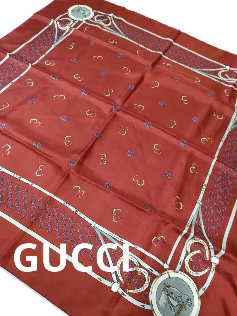 a46 GUCCI　グッチ　スカーフ　シルク100