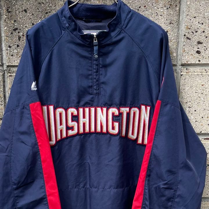 majestic × ワシントン ナショナルズ XL ハーフジッププルジャケット