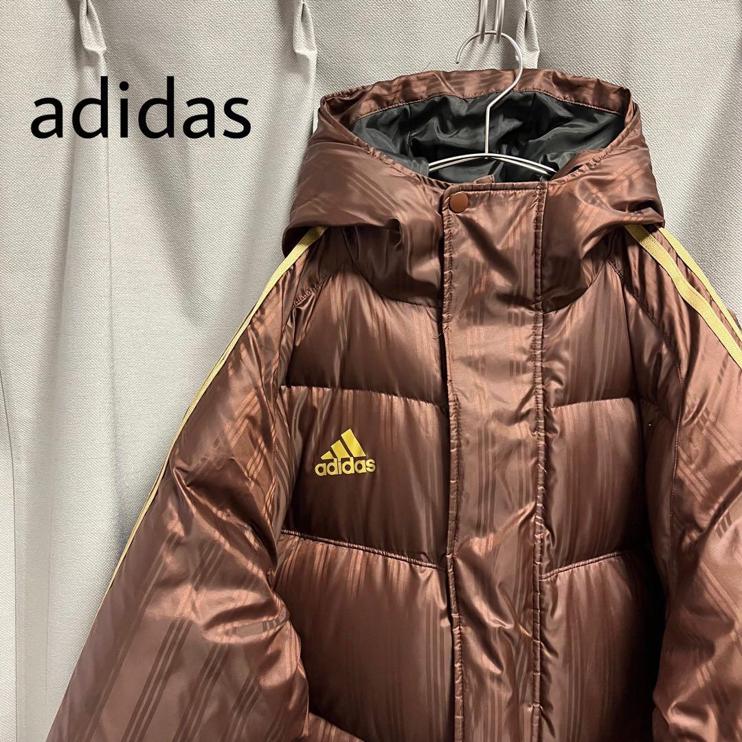 adidas アディダス ベンチコート ストライプ 茶色 L 防寒 寒さ対策