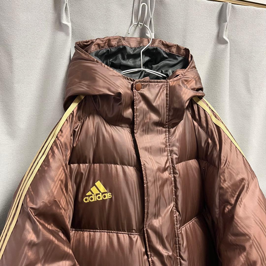 adidas アディダス ベンチコート ストライプ 茶色 L 防寒 寒さ対策