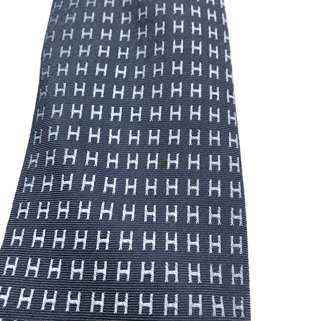 【美品】HERMES ネクタイ ファソネ H織 H柄 ブルーグレー