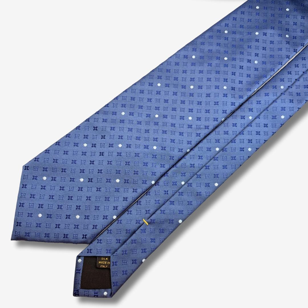 LOUIS VUITTON シルクネクタイ モノグラム 小紋柄 ブルー