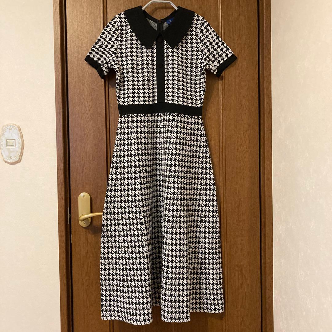 着用1回のみ❣️エムマーリエルカセット千鳥柄ニットワンピース
