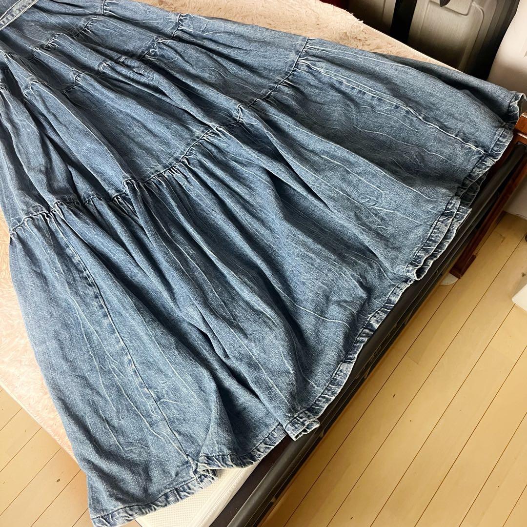 ✖︎ ザラ デニムワンピース マキシ ロング インディゴ ベルト M 相当