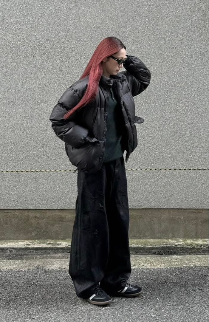 【未】Chikashitsu coating damage wide denim