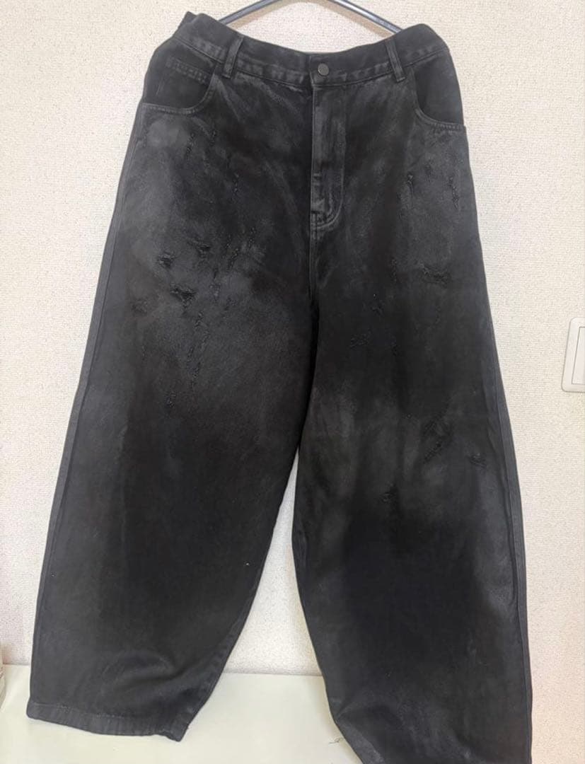 【未】Chikashitsu coating damage wide denim
