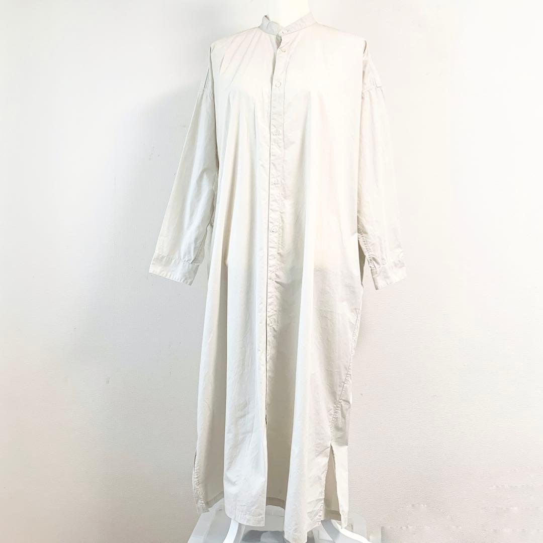 【美品】かぐれ＊バンドカラー オーバーシャツワンピース オフ白 F ロング