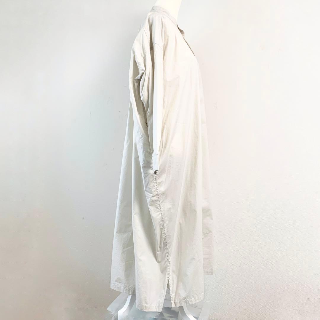 【美品】かぐれ＊バンドカラー オーバーシャツワンピース オフ白 F ロング
