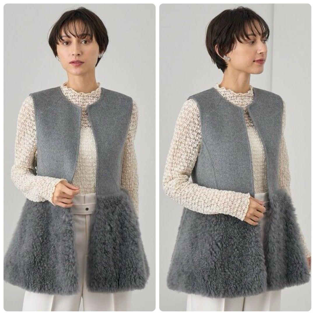 【ANAYI】定価14.3万　24AW　ウールファーペプラムジレ　カシミヤ混