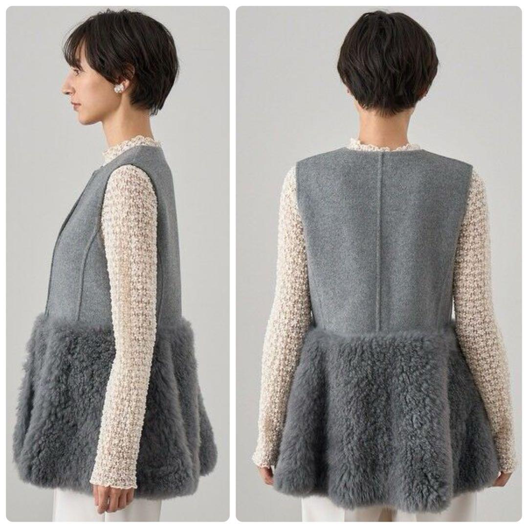 【ANAYI】定価14.3万　24AW　ウールファーペプラムジレ　カシミヤ混