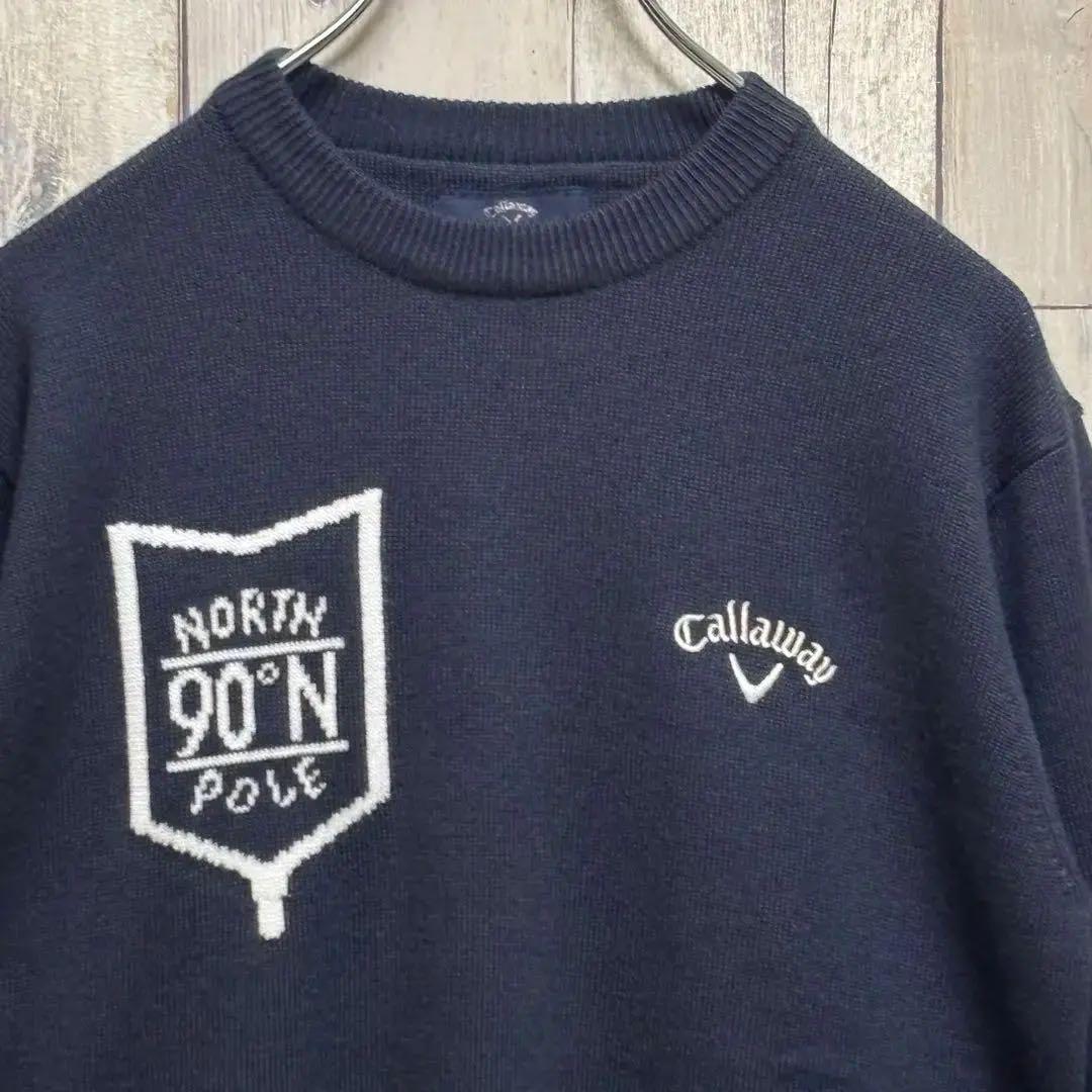 キャロウェイ　Callaway 長袖　ニット　セーター 刺繍ロゴ　ウール混　M