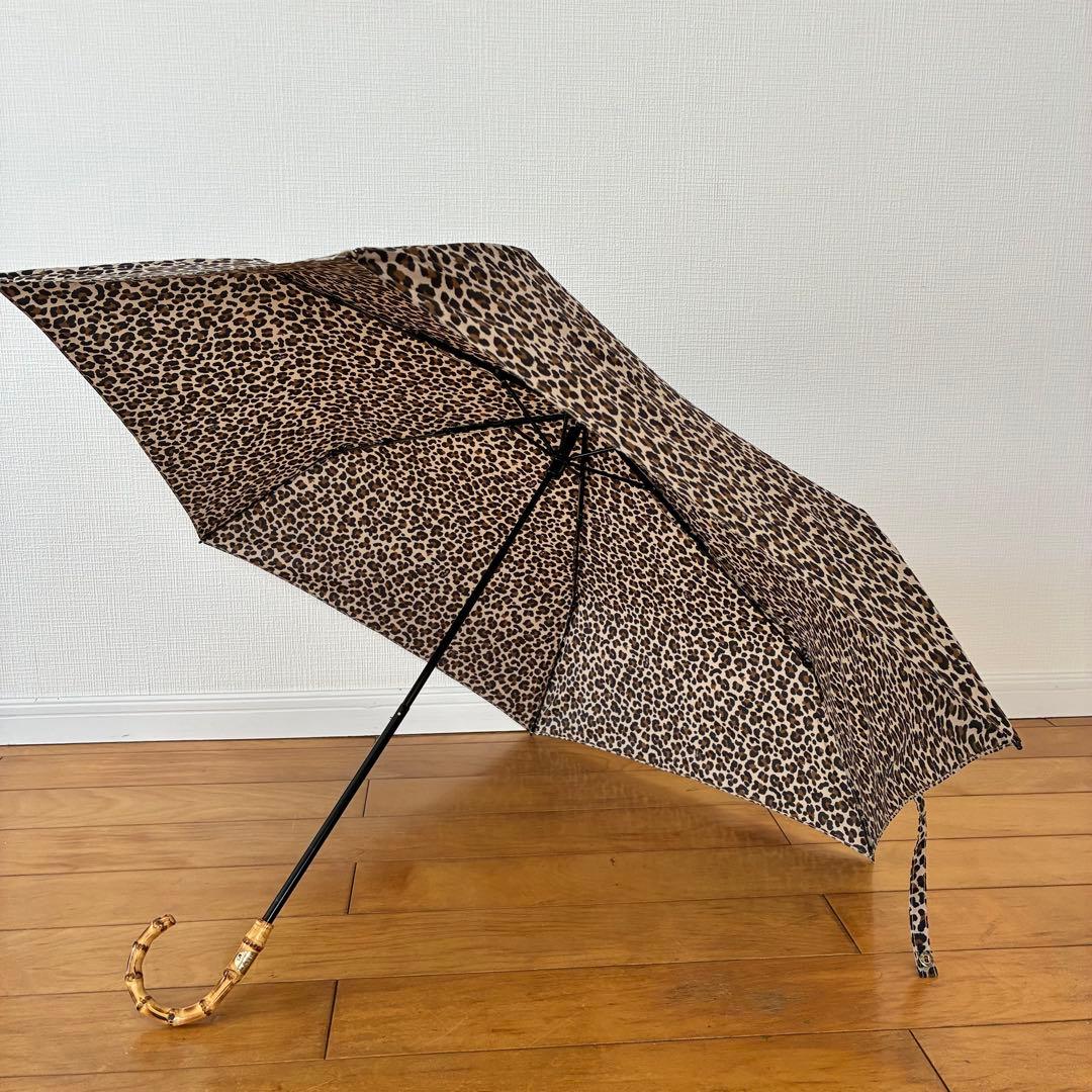 【軽量】FOLDING BAMBOO MINI レオパード 晴雨兼用傘