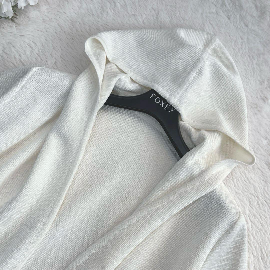 極美品✨FOXEY フォクシー　フーディー　リネン　カーディガン　ロゴプレートF