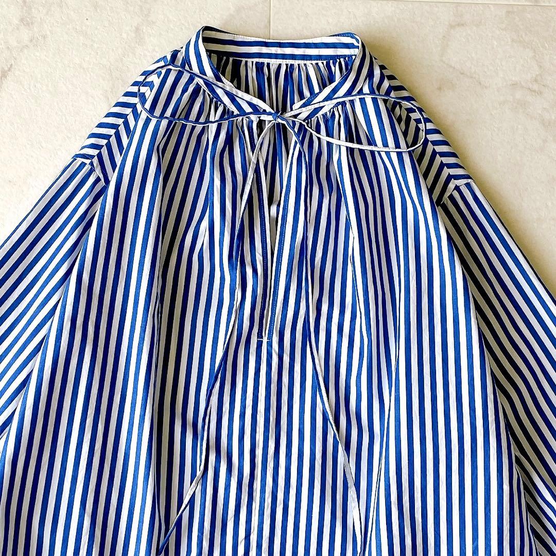 美品.定価2.3万☆ウィムガゼット スキッパーカラー リボンブラウス ストライプ