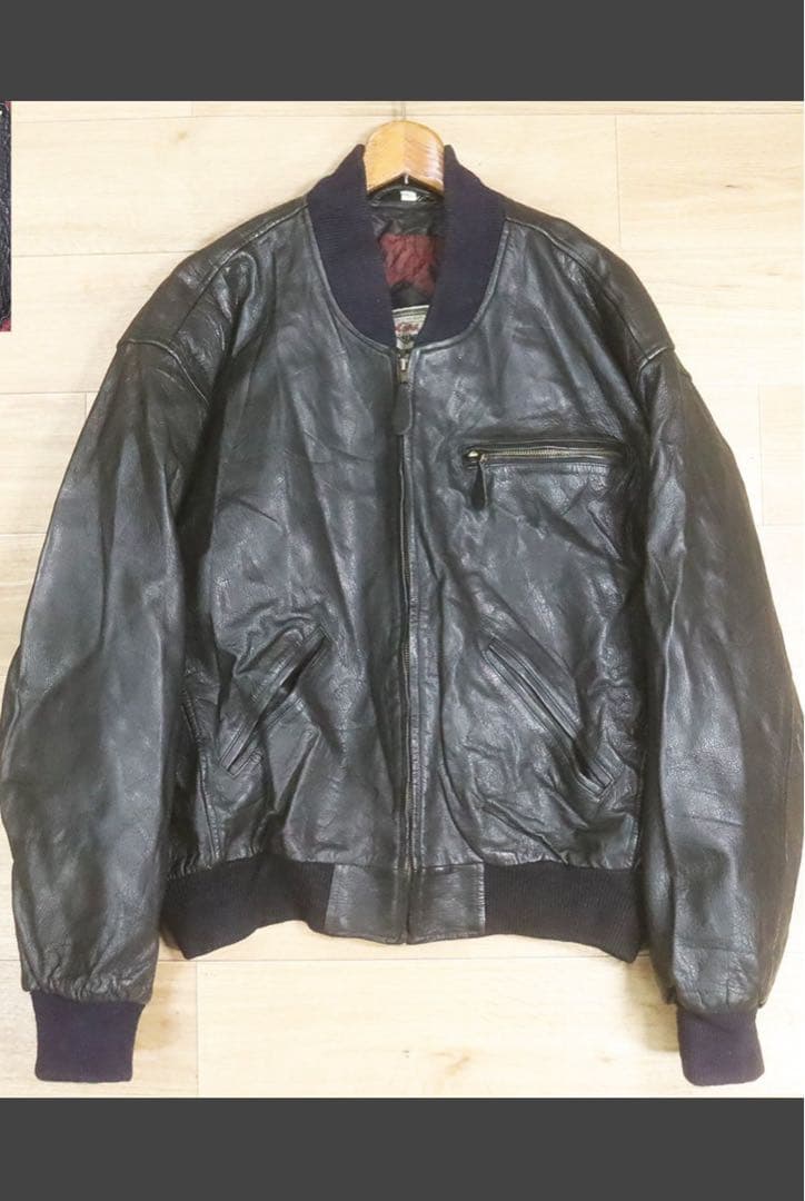 vintage レザーボンバージャケットＬ90's ブラック
